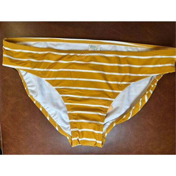 Kona Sol Yellow and White Stripe Swim Bikini Bottom Size Large New - Picture 2 of 3
